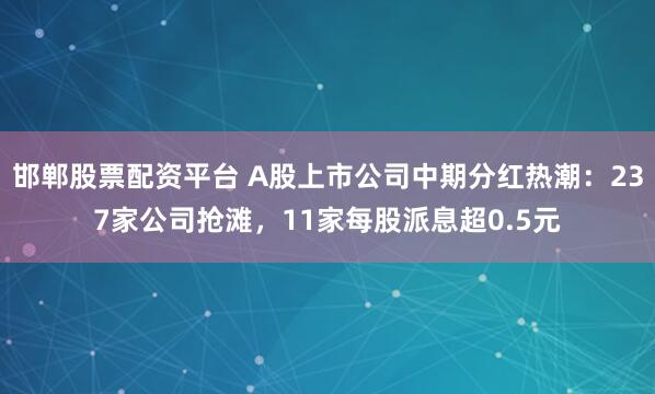 邯郸股票配资平台 A股上市公司中期分红热潮：237家公司抢滩，11家每股派息超0.5元
